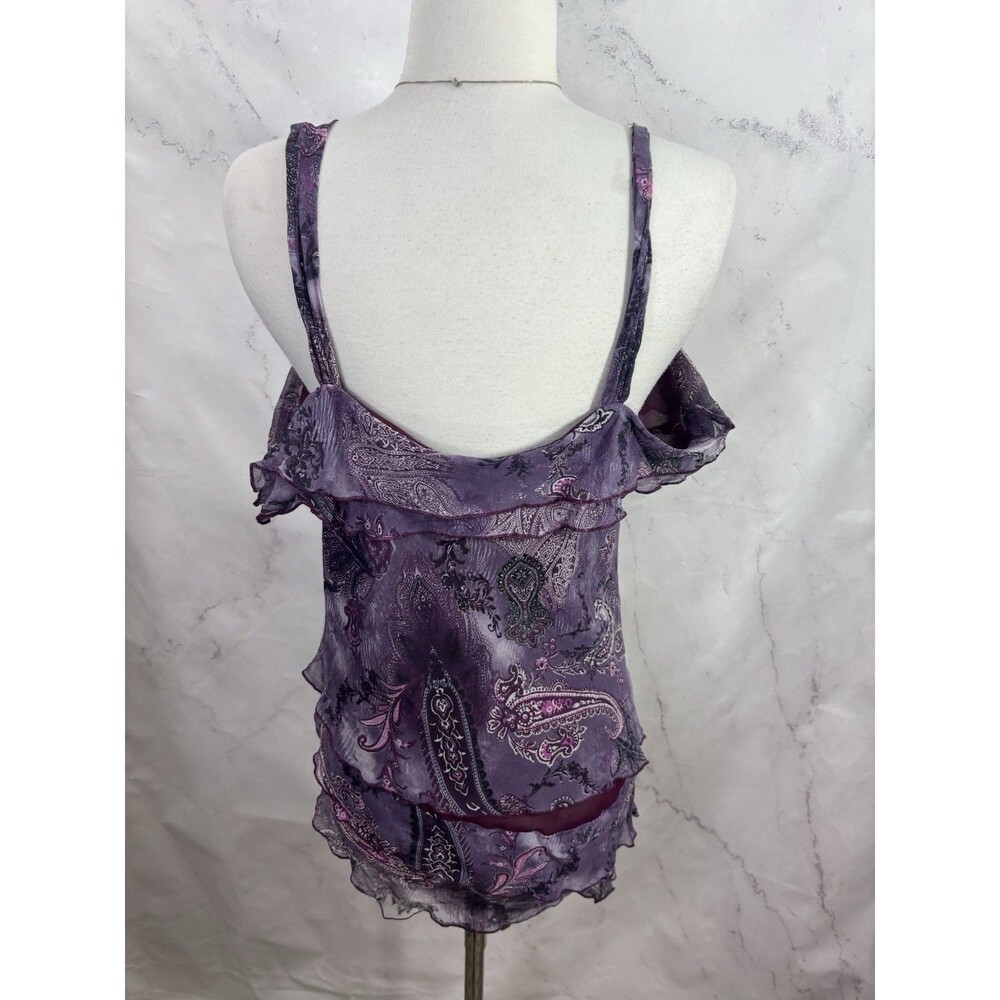Vtg Y2k Silk Tiered Cami Blouse Asymmetrical Paisley Whimsigoth Fairy XL Purple - Picture 6 of 16